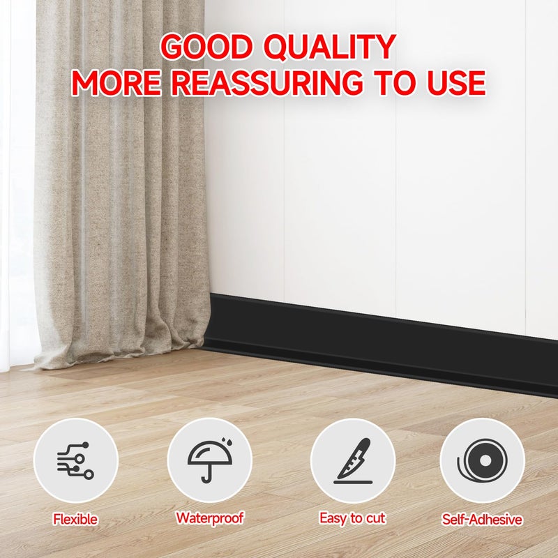 YYGCL Flexible Baseboard Molding Trim 3 Inch(W) x 40 Feet(L) Self Adhesive Vinyl Wall Base Peel and Stick Cove Base Rubber Wall Base. (Black) - Image 3